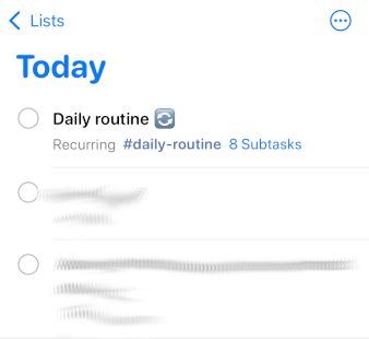 Reminders Daily Routine in Today View