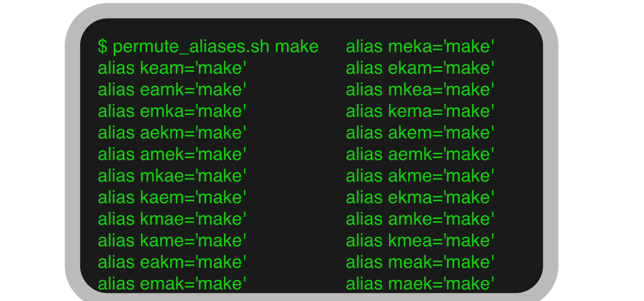 Terminal with alias definitions